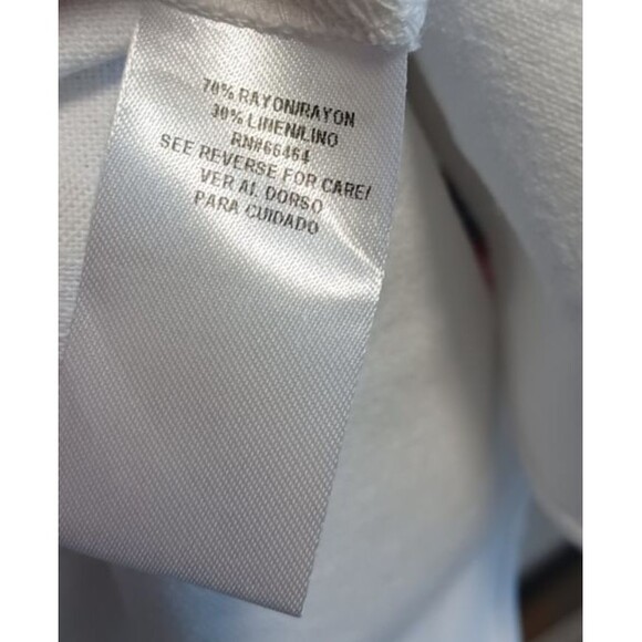 52 Seven Women’s M Linen Blend Color Block  Navy Blue Tan White Tiered Dress - Picture 3 of 9